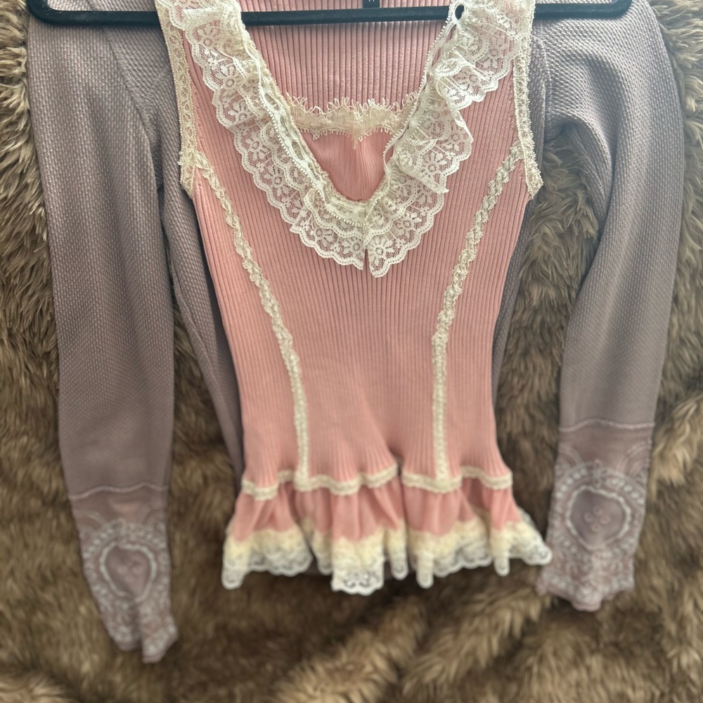 Tracy M Pink and Cream Lace Tank Top - Picture 4 of 4